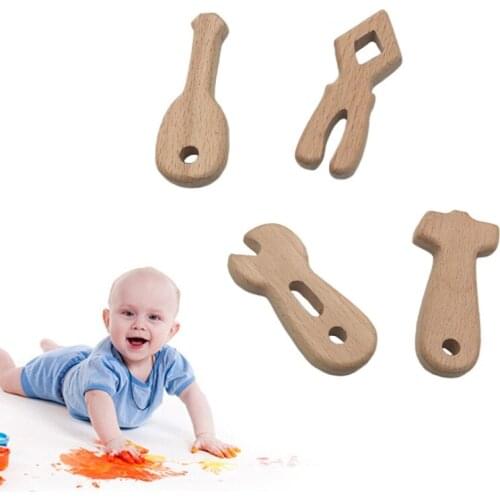 4 Pcs/Set Baby Teether Tool Shapes Teething Nursing Natural Wooden Toys Organic