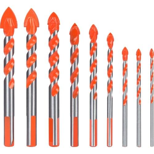 9Pcs 3/4/5/6/8/10/12/14/16mm Tungsten Carbide Triangle shank Hole Saw Spiral Spade Drill Bits for Masonry Drilling Woodworking