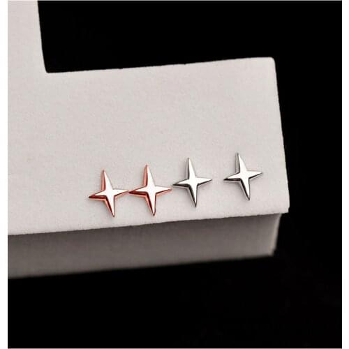925 Sterling Silver Earring Fashion Four Pointed Star/Paperclip Geometry Small Stud Earring Wild Trend Female Girl Ear Jewelry