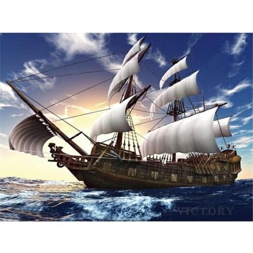 Full Drill Diamond Painting Ship Ocean 5D Diamond Embroidery Landscape Mosaic Cross Stitch Handmade Home Decor