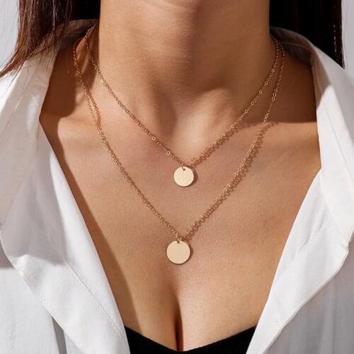 Shine Circle Coin Sequins Crescent Moon Pendants Necklaces Multilayer Chains Necklaces for Women Girls Charms Collares Jewelry