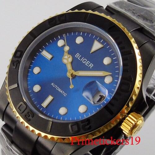 BLIGER 40mm men wristwatch MIYOTA movement bracelet clasp PVD stainless steel cases stainless steel