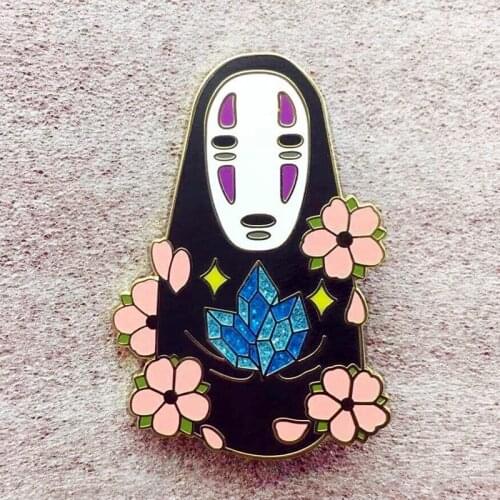 No Face Kaonashi Crystal Glitter Brooch Pins Enamel Metal Badges Lapel Pin Brooches Jackets Jeans Fashion Jewelry Accessories