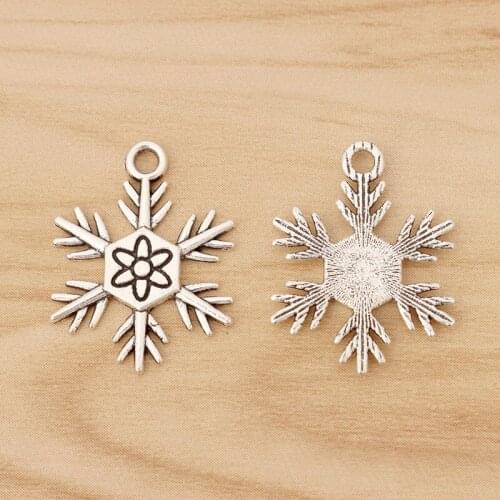 20 Pieces Tibetan Silver Christmas Snowflake Charms Pendants Beads for Necklace Bracelet Earring Jewellery Making