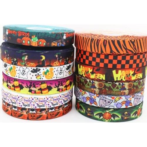 DUWES 7/8'' Free shipping halloween cartoon printed grosgrain ribbon hair bow headwear party decoration wholesale OEM 22mm D19