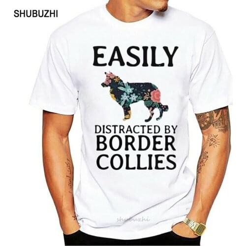 Easily Distracted by Border Collies shirt men cotton tshirt summer brand teeshirt euro size