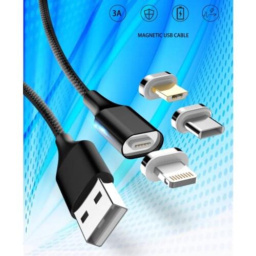 3A Fast charging Micro USB Cable Magnetic Phone Cables 1m 1.5m 2m USB C Data Cord For iPhone Android MicroUSB Type-C Cable