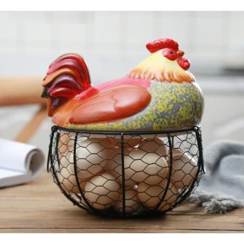 Ceramic Egg Organizer Storage Basket Egg Basket Fruit Container Box Ceramic Wicker baskets Decorative Kitchen Basket Egg Storage