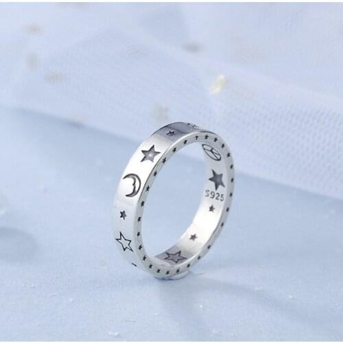 Yseetar New Vintage Moon Star Open Ring Thai Silver Color Finger Rings For Fashion Women Jewelry Gift For Girl