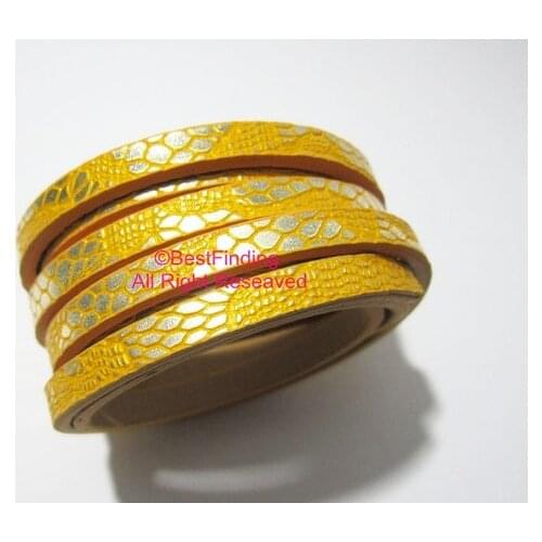 5x2mm Yellow shivering glitter leather cord 5mm leather cord