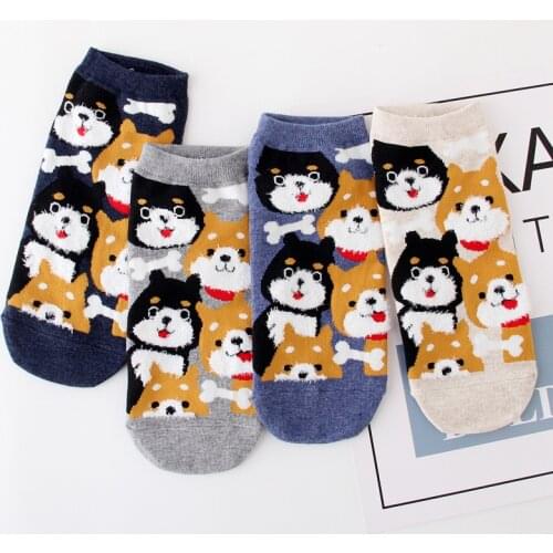Summer Women Socks Cute Animal Cartoon Shiba Inu Husky Ankle Socks Cotton Funny Short Boat Socks for Female