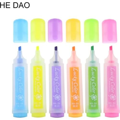 6 Pcs / Pack Cute Kawaii Fluorescent Highlighter Pen Water Color Marker Pen For Paint Draw School Supplies Stationery