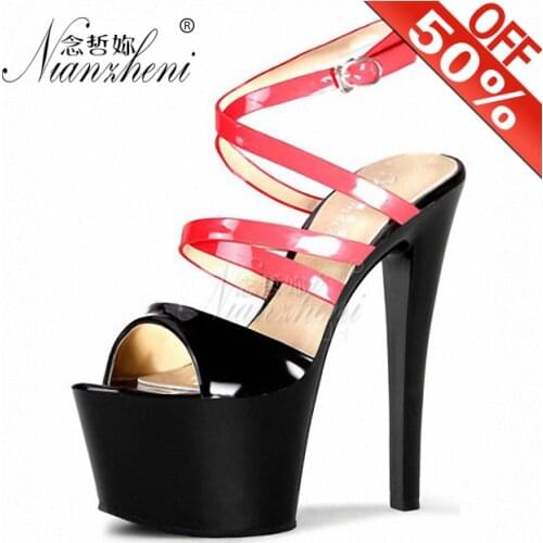 17cm Nightclub Crystal Thick platform High heeled shoes Open Toe 7 inches Womens sandals Nightclub Stripper Cross dressing Show