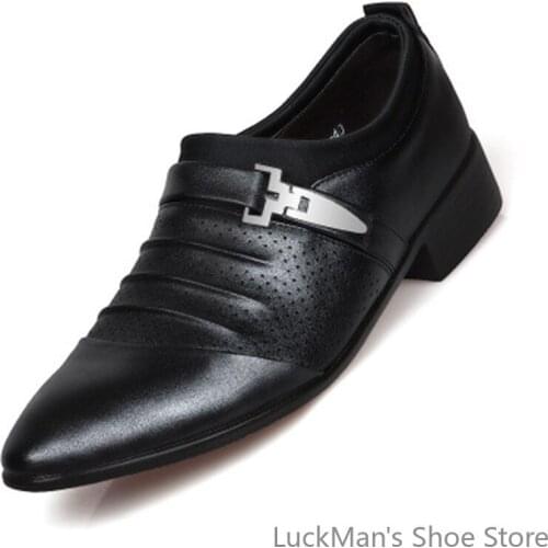 Formal Wedding Shoes Luxury Men Business Dress Shoes Men Loafers Pointy Shoes Big Size Leather Shoes Zapatos de hombre