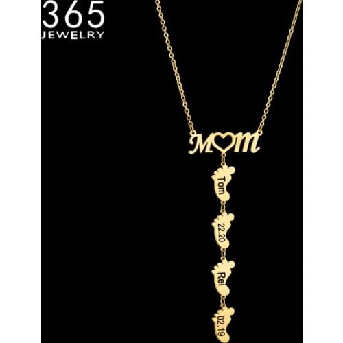 Stainless Steel MomSmall Foot Pendant Customized NamePlate Necklace Personalized Jewelry Engrave Name For Children Birthday Gift
