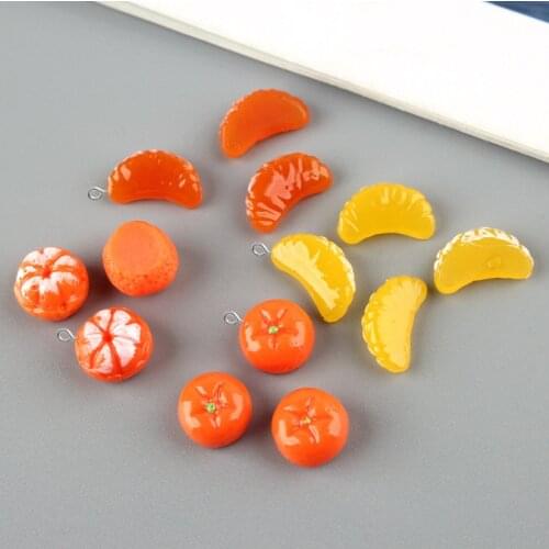 10pcs DIY resin fittings kawaii cabochon fruit citrus orangle lemon charms pendants jewelry making materials boutique trinket