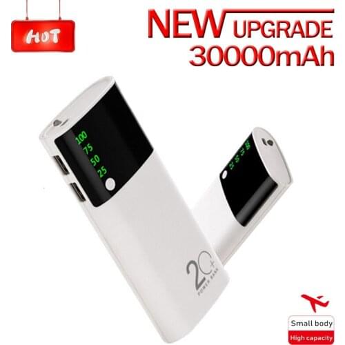 Portable 30000mAh PowerBank With 2 USB Ports Digital Display LED Light Travel Fast Charging Power Bank for Xiaomi Samsung IPhone