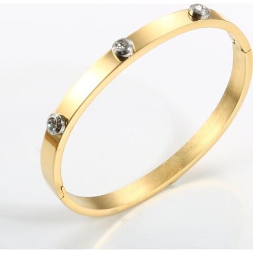 Luxury Jewelry 3 Crystals Men Women Stainless Steel Gold Bangles Bracelet For Wedding Party Charm Bangles Fashion Jewelry Gift