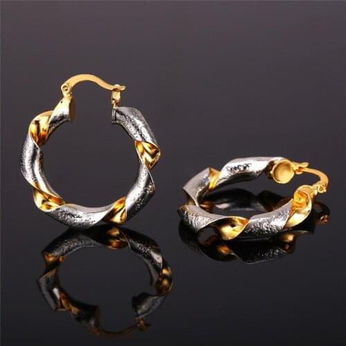 Kpop Gold Color Hoop Earrings For Women 2 Tone Trendy Vintage Earrings For Women Jewelry E226