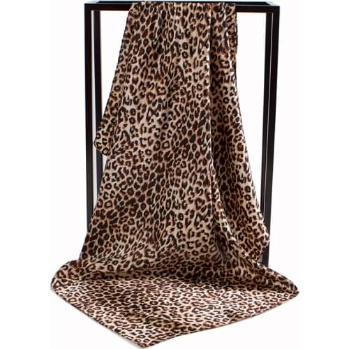 Luxury Brand Leopard Scarf For Women Satin Silk Hijab Scarfs Female 90cmx90cm Fashion Square Shawl Head Scarves For Ladies Wraps