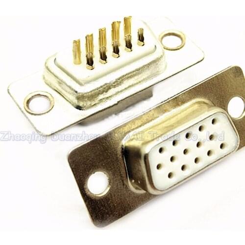 10pcs Gold-plated pin DB15 Female Socket three rows solder wire type HDB15-pin socket VGA plug