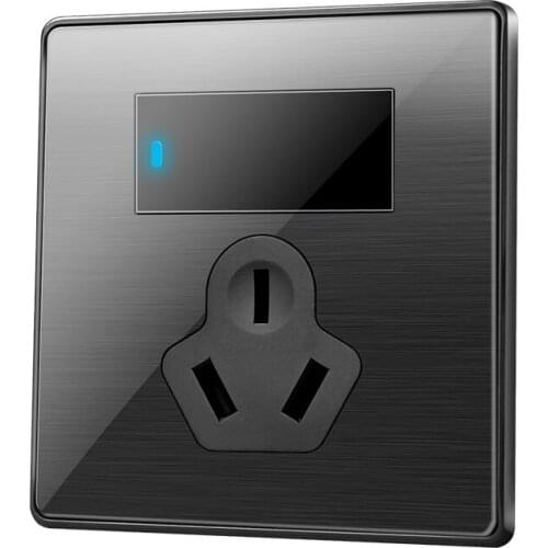 Standard 1 Gang power plug pop socket 16A wall Black stainless steel acrylic three holes socket AC 110-250V kd1-1K3K