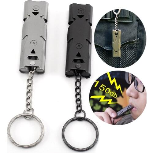Outdoor EDC Survival Whistle High Decibel Double Pipe Whistle Stainless Steel Alloy Keychain Cheerleading Emergency Multi Tool