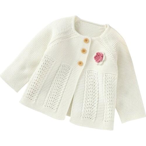 2020 New Fall Autumn 3-24M Infant Baby Girls White Lovely Flower Single Breasted Sweater Casual Cardigan Knitted Outfits