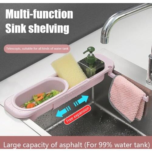 Telescopic Sink Rack Kitchen Sinks Organizer Soap Sponge Holder Adjustable Sinks Rack Kitchen Accessories Home Supply