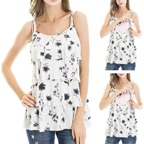 Women Pregnant Sleeveless Floral Tops Breastfeeding Nusring Maternity Clothes O-Neck maternity t shirt zwangerschaps kleding