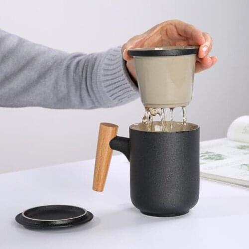 Three-pieces Ceramic Tea Mug Filter Tea Cup Office Mugs Water Cup with Lid Tea Separation Cup