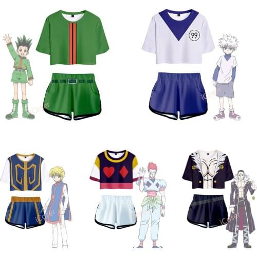 Anime Hunter x Hunter Crop Top Killua Zoldyck Jerseys Kurapika Cosplay Hisoka Gon Freecss Shorts Top Belly T-shirt Sportswear