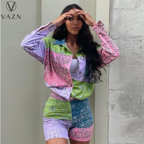VAZN 2021 INS Indie Folk Young Sexy Overalls High Quality Free Full Sleeve Shirt Short Pants Free Women 2 Piece Set Women Wear