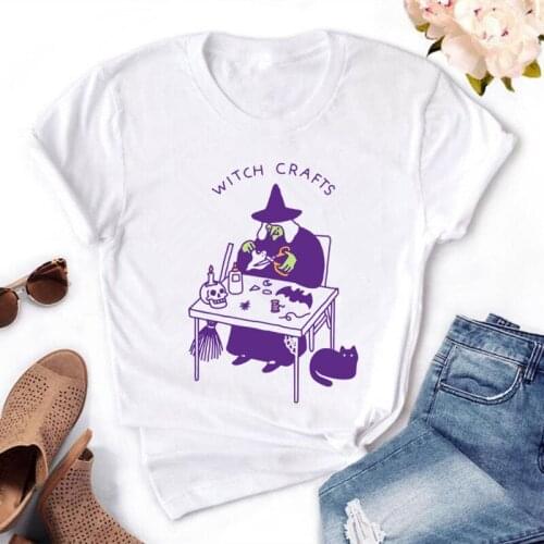 WITCH CRAFTS Print Women t shirt Summer Vogue Short Sleeve O-Neck t-shirt Ladies White Hot Tops Female Clothes HH800