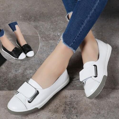 2019 Fashion Women Loafers Flats Woman Lady female Slip On White Genuine Leather Moccasins Casual Shoes zapatos de mujer