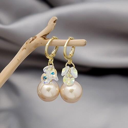VSnow Temperament Baroque Oversize Simulation Pearl Hoop Earring for Women Girls Crystal Gold Color Metallic Earring Jewellery