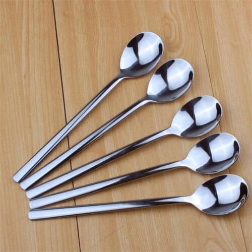 10pcs 8.3'' Stainless Steel Long Handle Dinner Tea Coffee Spoon Silver Creative Korean Round Soup Dessert TeaSpoons Tableware