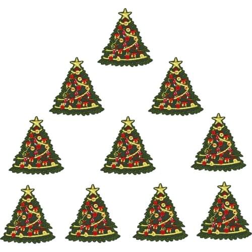 10PCS Christmas Tree Patches for Clothing Bags Iron on Transfer Sew on Embroidered Badge Applique Patch for Clothes Shoes DIY