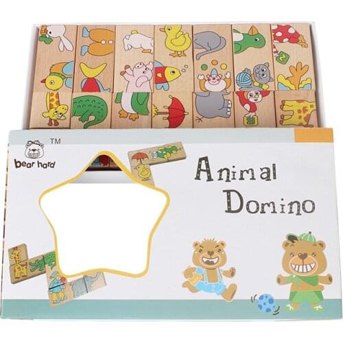 15 Pcs Wood Animal Domino Puzzle Wooden Toys for Children Jigsaw Puzzle Solitaire Game Kids Montessori Educational Toy for Kid