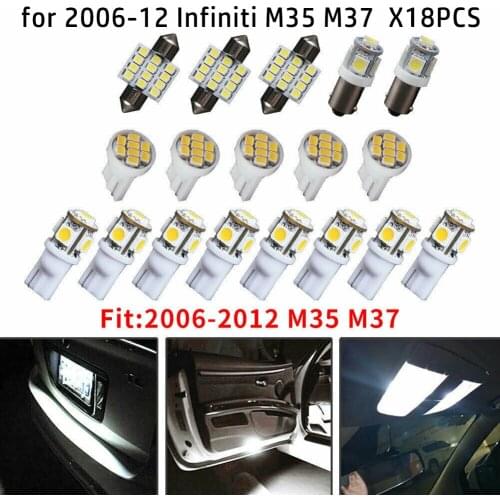 18pcs Car License Plate Light Super White LED Light Bulb Interior Package Kit For Infiniti M35 M37 2006-2012 Dome Lamp