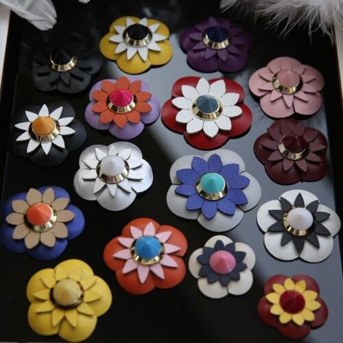 3D flower leather rivet Rhinestones brooch beaded appliques patches applique toppe parches para la ropa patches for clothes