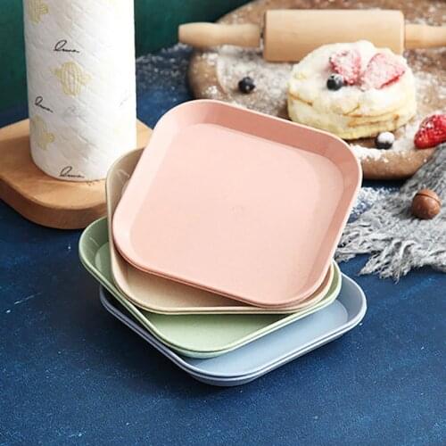 4Pcs/Set Dessert Plate Pure Natural Wheat Square Snack Straw Bowl Sauce Plate Seasoning Dish Degradable EcO-friendly Tableware