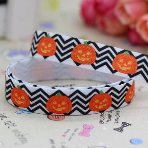 5/8'' Free shipping Fold Over Elastic FOE halloween printed headband hair band diy decoration wholesale OEM B424