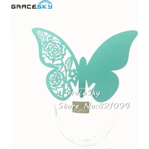 50pcs Free Shipping laser Cut pearl rose Butterfly Name Cup Cards Wedding party Invitation Name Mark cards for party supplies