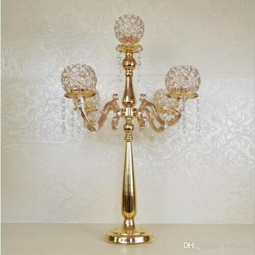 75CM Metal Gold Silver Candle Holders 5-Arms With Crystals Stand Pillar Candlestick For Wedding Table Centerpieces Decoration