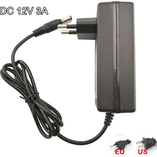 AC 100V-240V DC Charger Adapter Camera Power Supply 12V 3A Converter 5.5mm*2.5MM US EU Plug Transformer for CCTV LED Strip Lamp