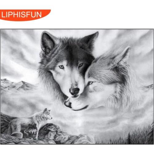 LIPHISFUN Diamond Painting Cross Stitch Kits Animals Wolves Embroidery Square Rhinestones Home Decoration