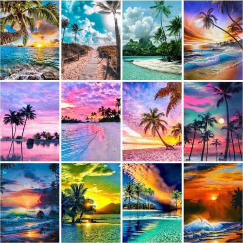 EverShine Diamond Painting Full Square Seaside Diamond Embroidery Landscape Rhinestones Art Bead Picture Mosaic Coconut Tree