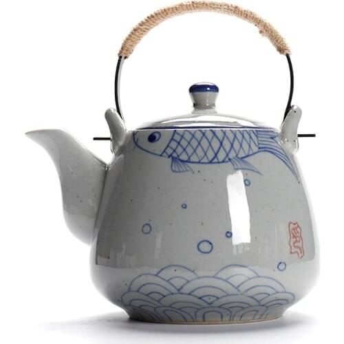 Large Teapot Hand-Painted Ceramic Retro Blue and White Pelican 1000 Kettle Restaurant Restaurant Tea Kettle Household