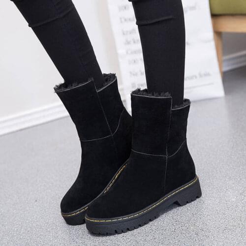 Fashion All-match Autumn and Winter New Womens Boots Plus Velvet Warm Womens Snow Boots Flat Bottom Non-slip